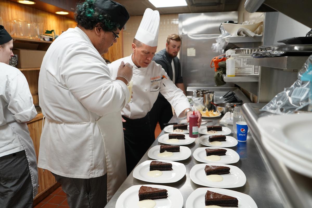 Students preparing food in the Rolling Hills Bistro kitchen